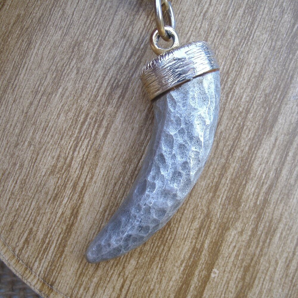 Vintage Pewter Good Luck Horn Pendant Necklace